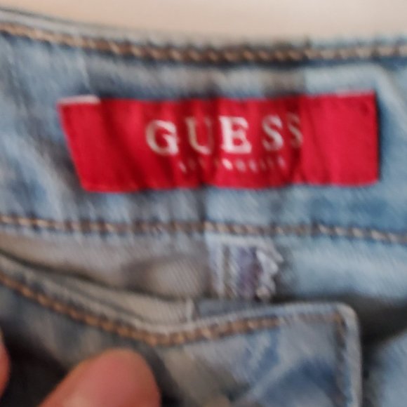 Guess Women's Blue Denim Mini Skirt Embroidered Floral Applique Button Up Size L - Picture 9 of 13